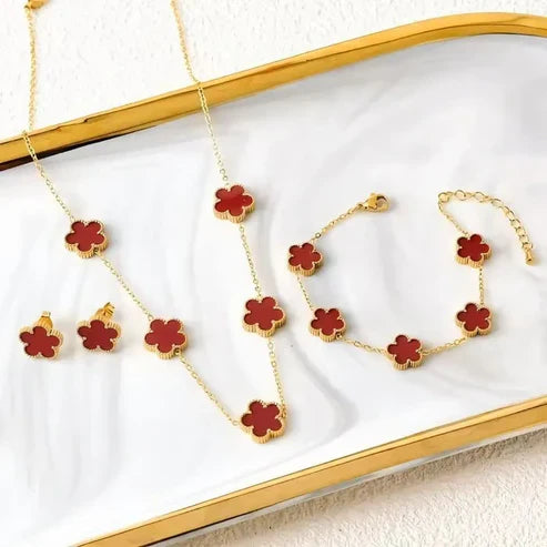 Collier Trèfle Élégance Porte Chance avec Ensemble Assorti