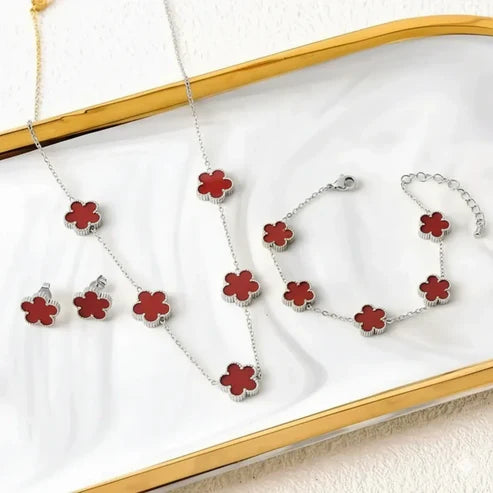 Collier Trèfle Élégance Porte Chance avec Ensemble Assorti